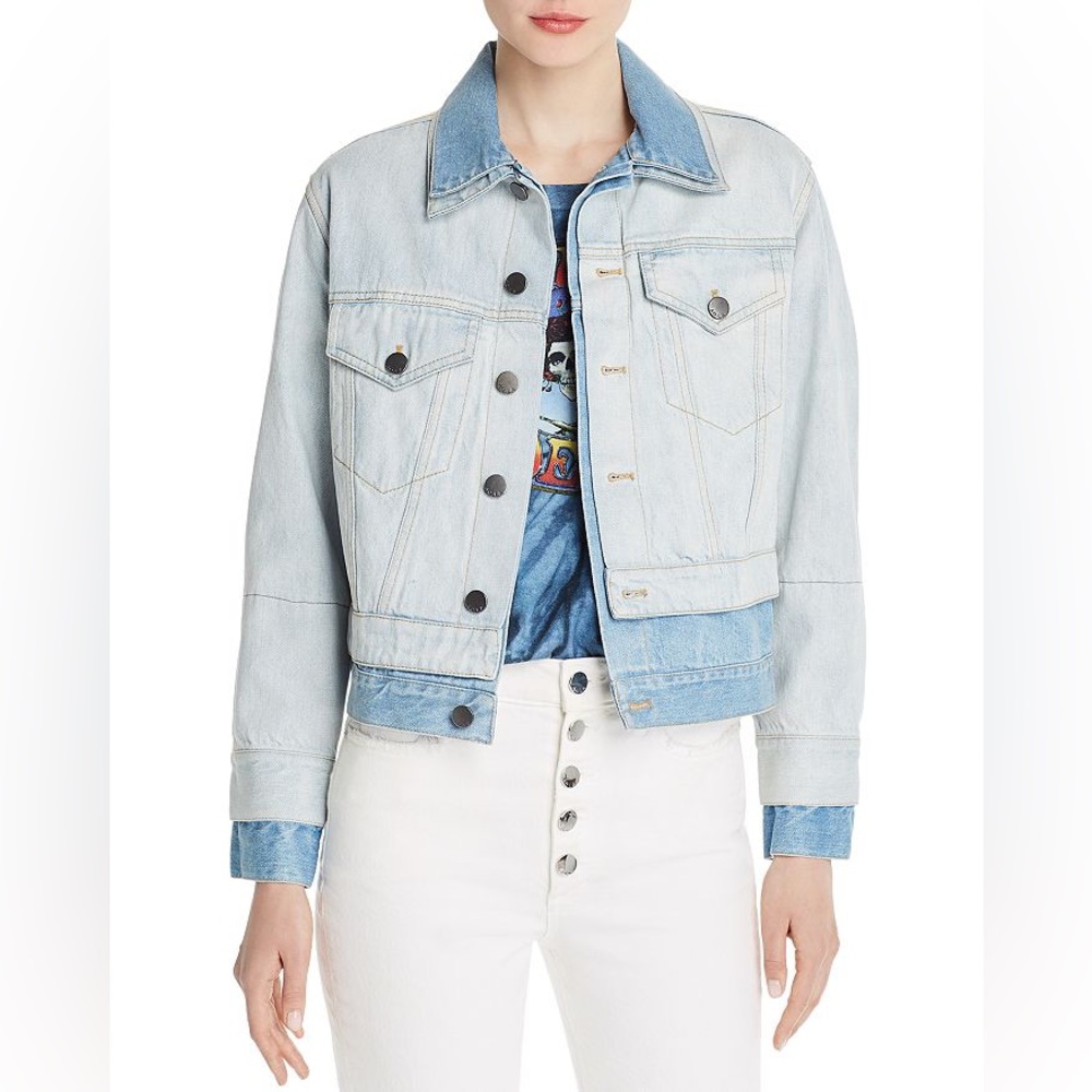 ALICE AND OLIVIA TWO TONE DOUBLE JEAN JACKET